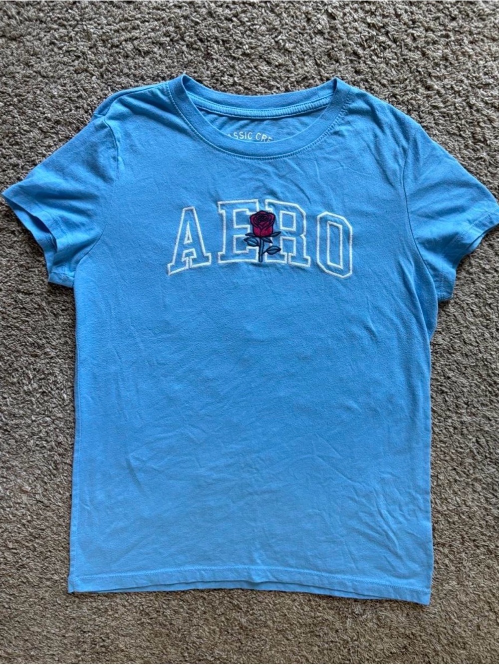 Aeropostale Light Blue Logo Tee with Rose Patch